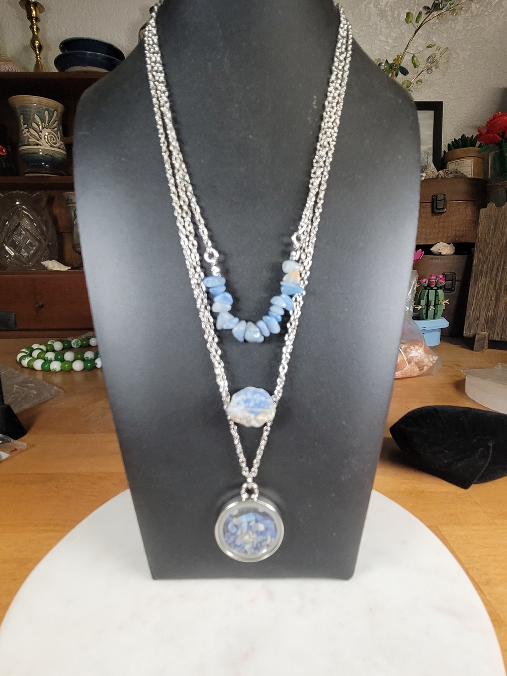 2 paparazzi Silver-Tone Layered Blue Stone Necklaces
